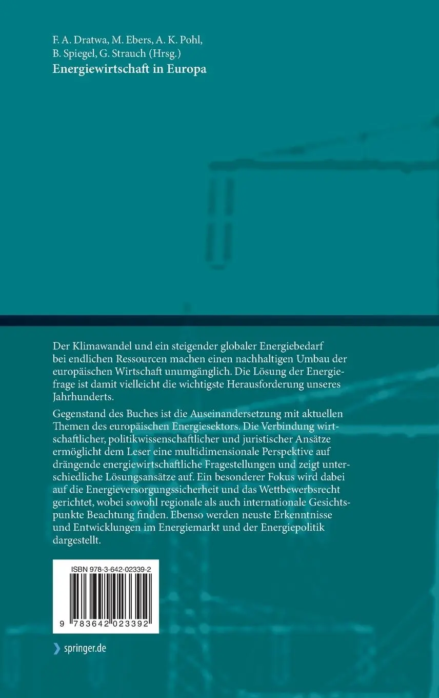 Rückseite: 9783642023392 | Energiewirtschaft in Europa | Friederike Anna Dratwa (u. a.) | Buch