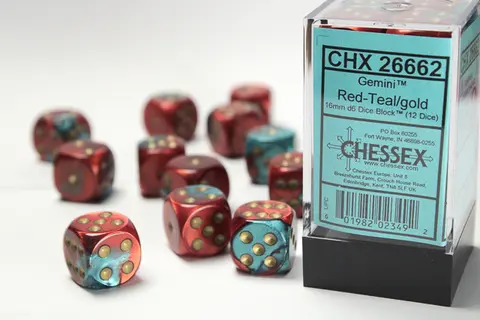 Cover: 601982023492 | Gemini® 16mm d6 Red-Teal/gold Dice Block™ (12 dice) | deutsch