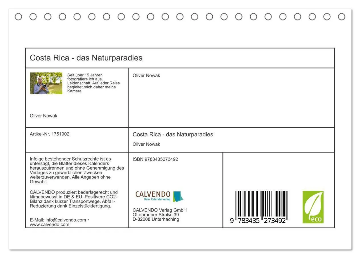 Bild: 9783435273492 | Costa Rica - das Naturparadies (Tischkalender 2025 DIN A5 quer),...