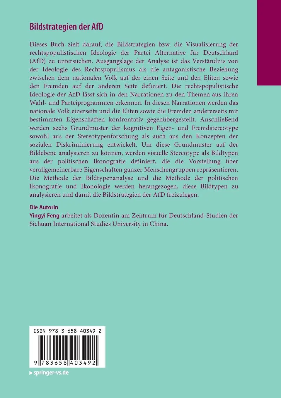 Rückseite: 9783658403492 | Bildstrategien der AfD | Yingyi Feng | Taschenbuch | XVII | Deutsch