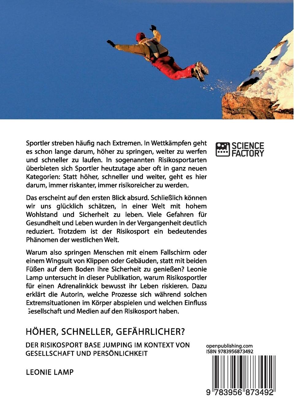 Rückseite: 9783956873492 | Höher, schneller, gefährlicher? Der Risikosport BASE Jumping im...