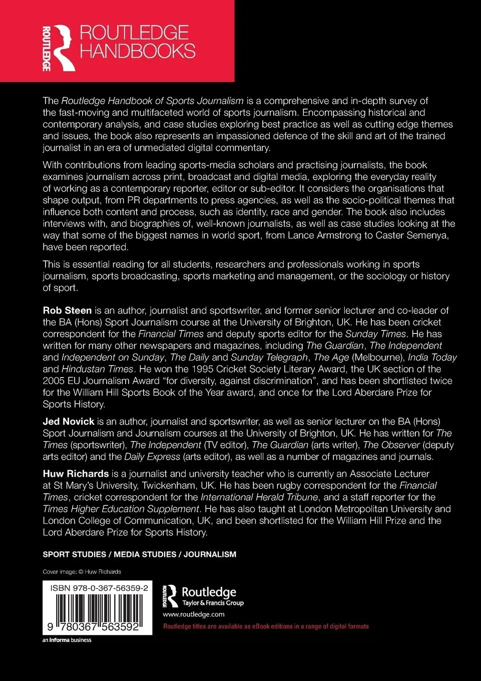 Rückseite: 9780367563592 | Routledge Handbook of Sports Journalism | Rob Steen (u. a.) | Buch