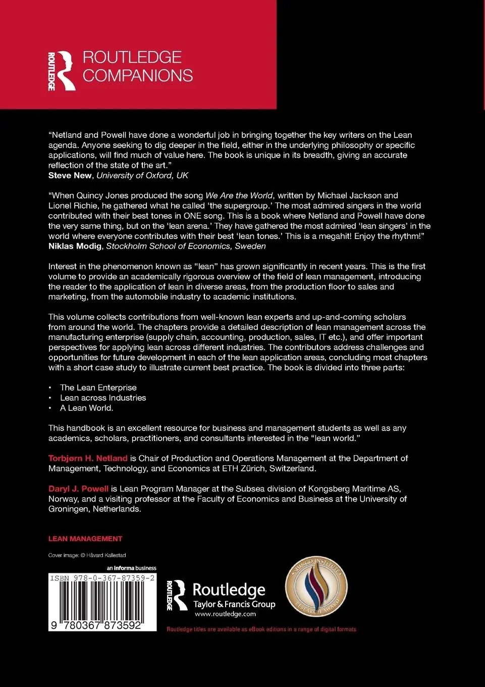 Rückseite: 9780367873592 | The Routledge Companion to Lean Management | Netland (u. a.) | Buch