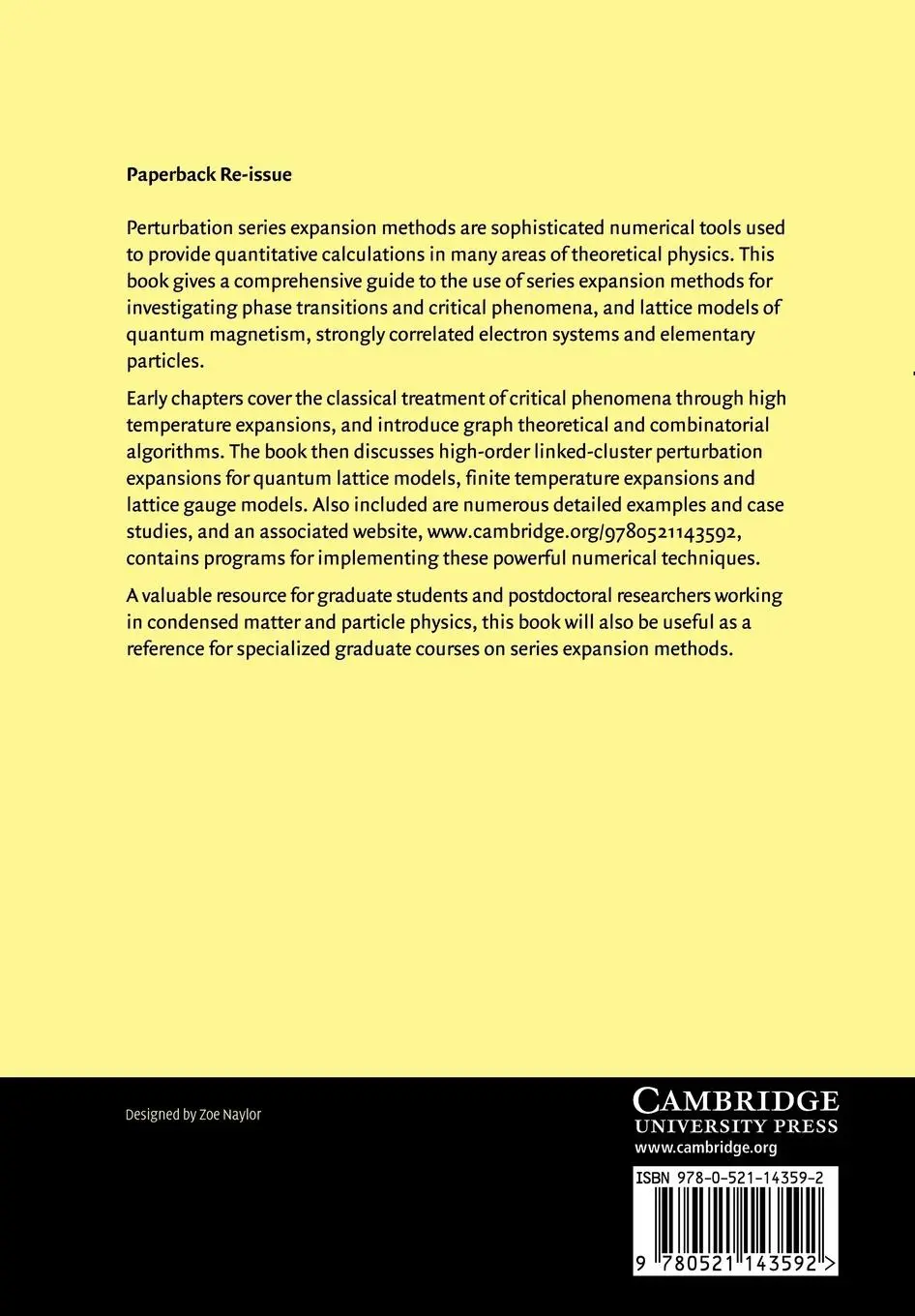 Rückseite: 9780521143592 | Series Expansion Methods for Strongly Interacting Lattice Models