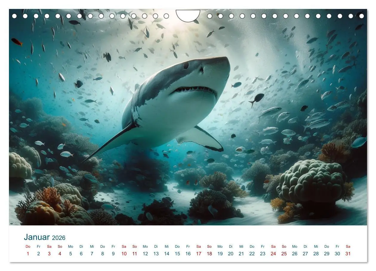 Bild: 9783457353592 | Weiße Haie (Wandkalender 2026 DIN A4 quer), CALVENDO Monatskalender