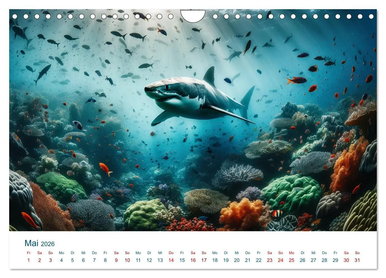Bild: 9783457353592 | Weiße Haie (Wandkalender 2026 DIN A4 quer), CALVENDO Monatskalender