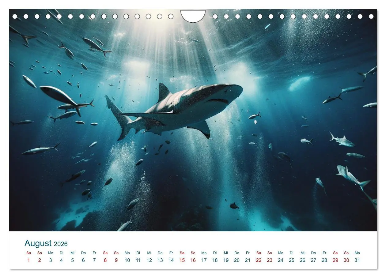 Bild: 9783457353592 | Weiße Haie (Wandkalender 2026 DIN A4 quer), CALVENDO Monatskalender