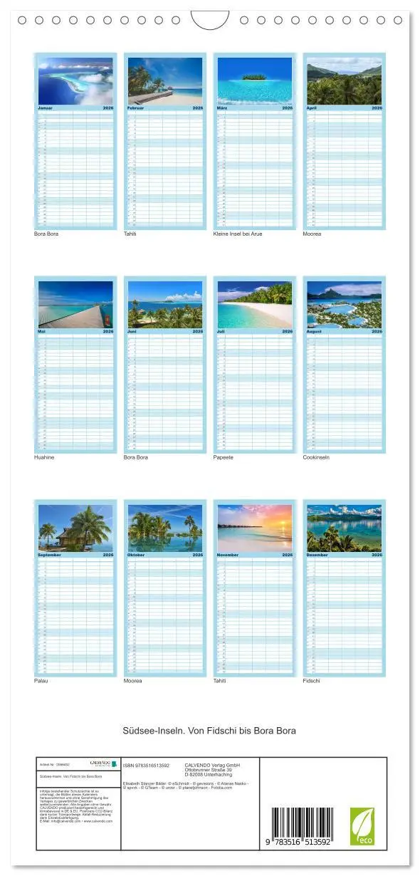 Bild: 9783516513592 | Familienplaner 2026 - Südsee-Inseln. Von Fidschi bis Bora Bora mit...
