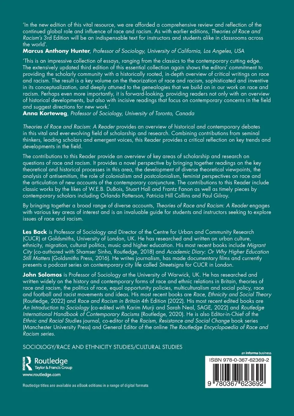 Rückseite: 9780367623692 | Theories of Race and Racism | A Reader | Les Back (u. a.) | Buch