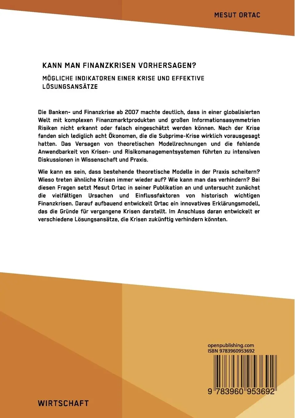 Rückseite: 9783960953692 | Kann man Finanzkrisen vorhersagen? Mögliche Indikatoren einer Krise...