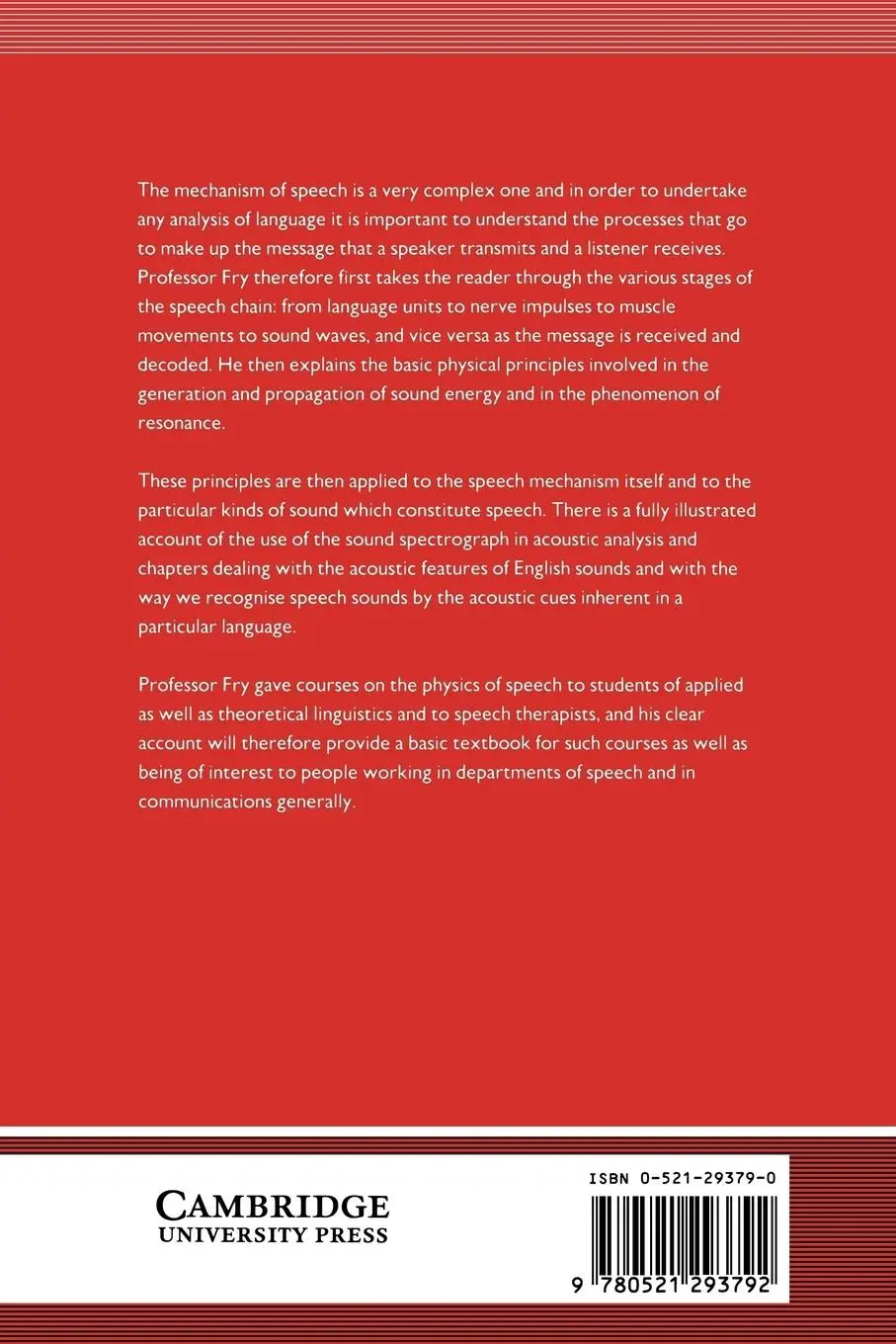 Rückseite: 9780521293792 | The Physics of Speech | Dennis B. Fry (u. a.) | Taschenbuch | Englisch