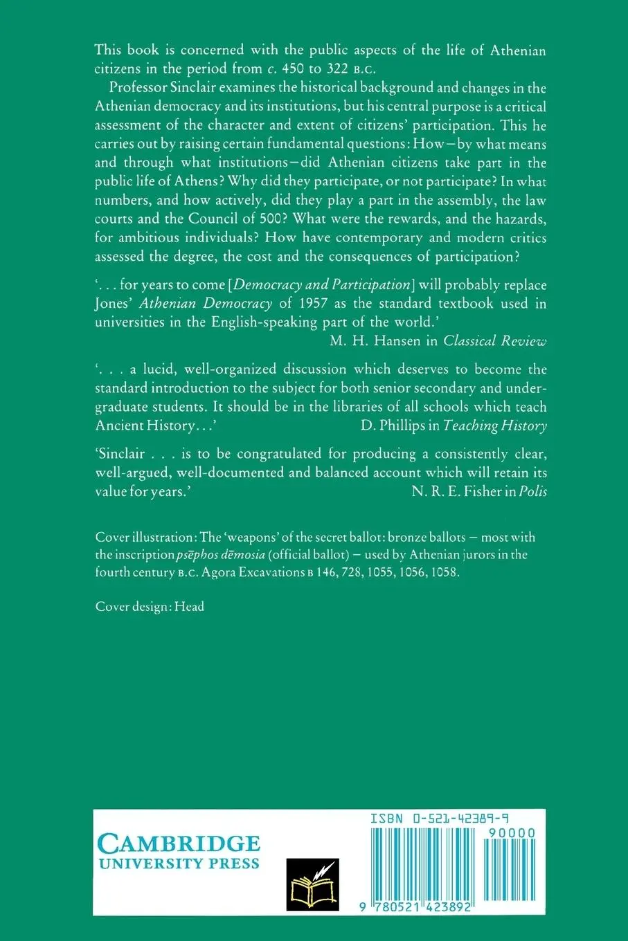 Rückseite: 9780521423892 | Democracy and Participation in Athens | R. K. Sinclair | Taschenbuch