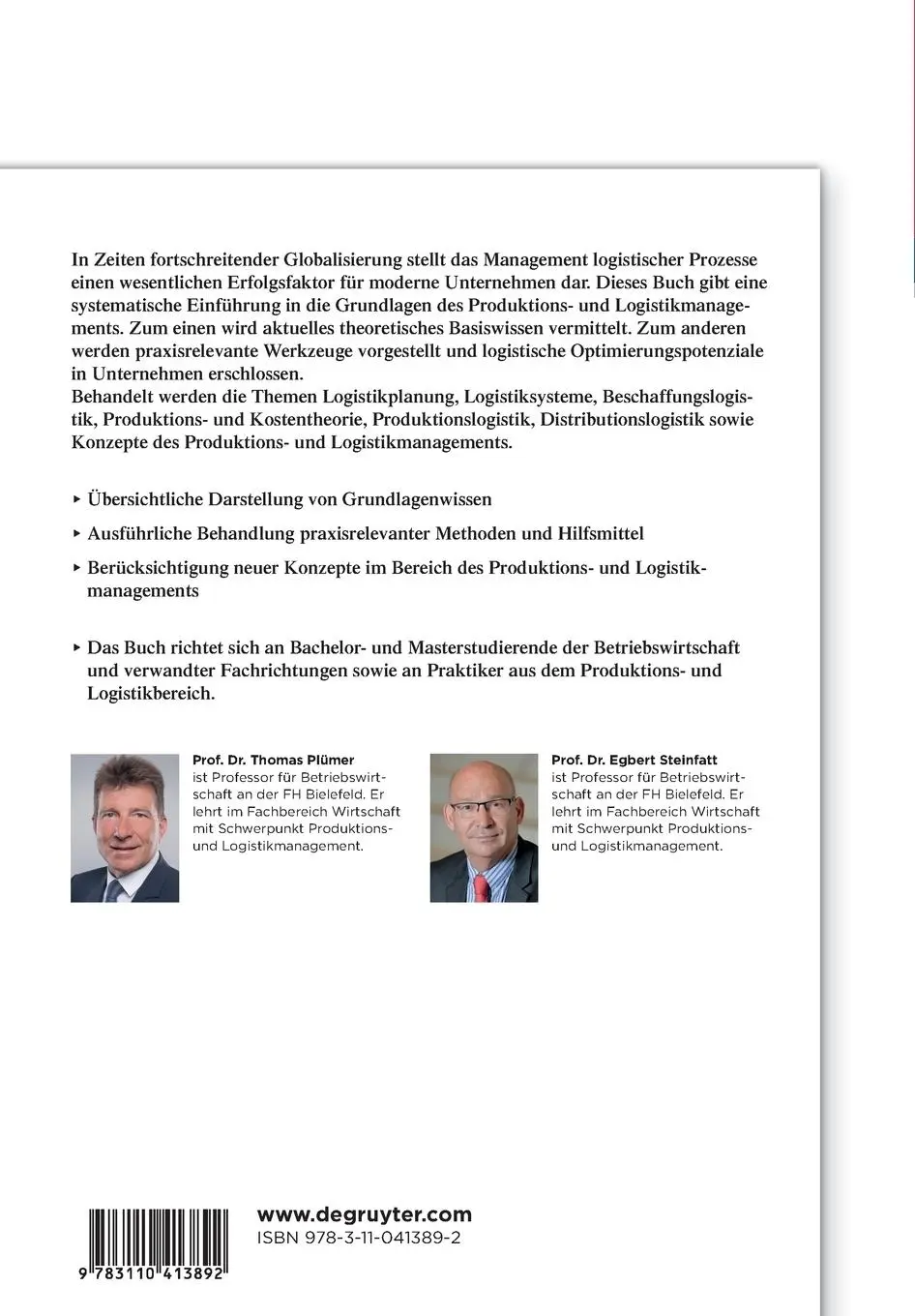 Rückseite: 9783110413892 | Produktions- und Logistikmanagement | Egbert Steinfatt (u. a.) | Buch