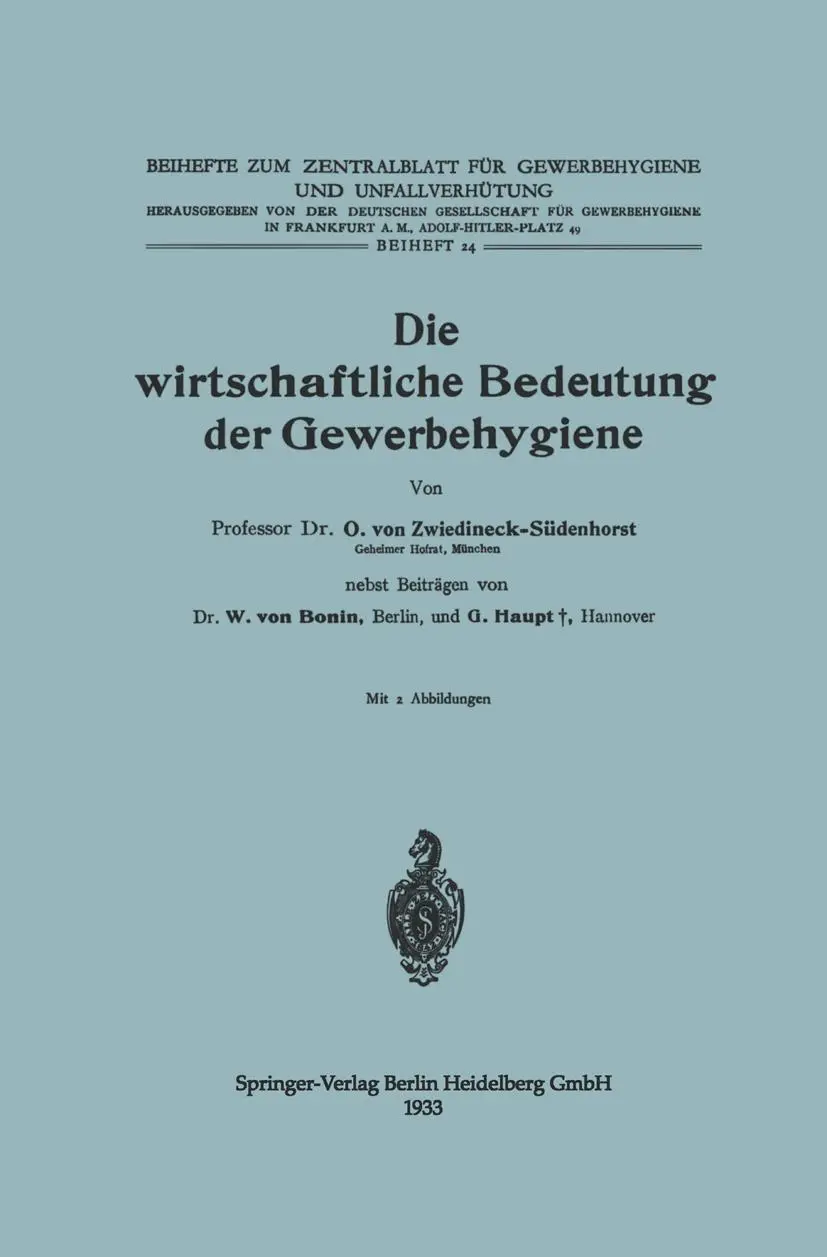 Cover: 9783662313992 | Die wirtschaftliche Bedeutung der Gewerbehygiene | Bonin (u. a.) | iv