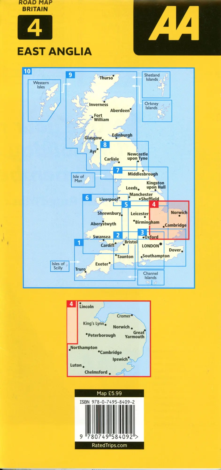 Cover: 9780749584092 | 04 East Anglia | 1:200000 | (Land-)Karte | AA Road Atlas Britain