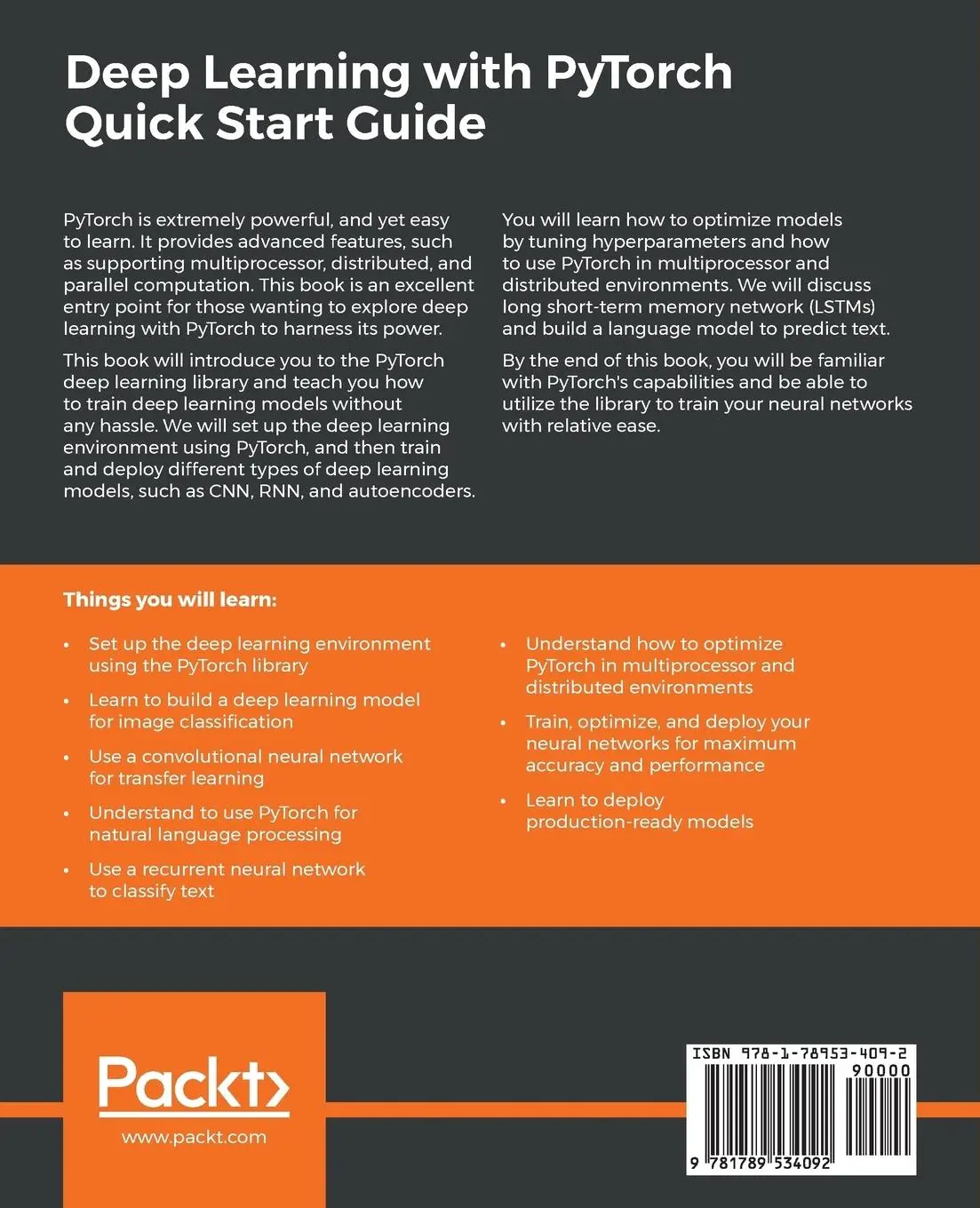 Rückseite: 9781789534092 | Deep Learning with PyTorch Quick Start Guide | David Julian | Buch