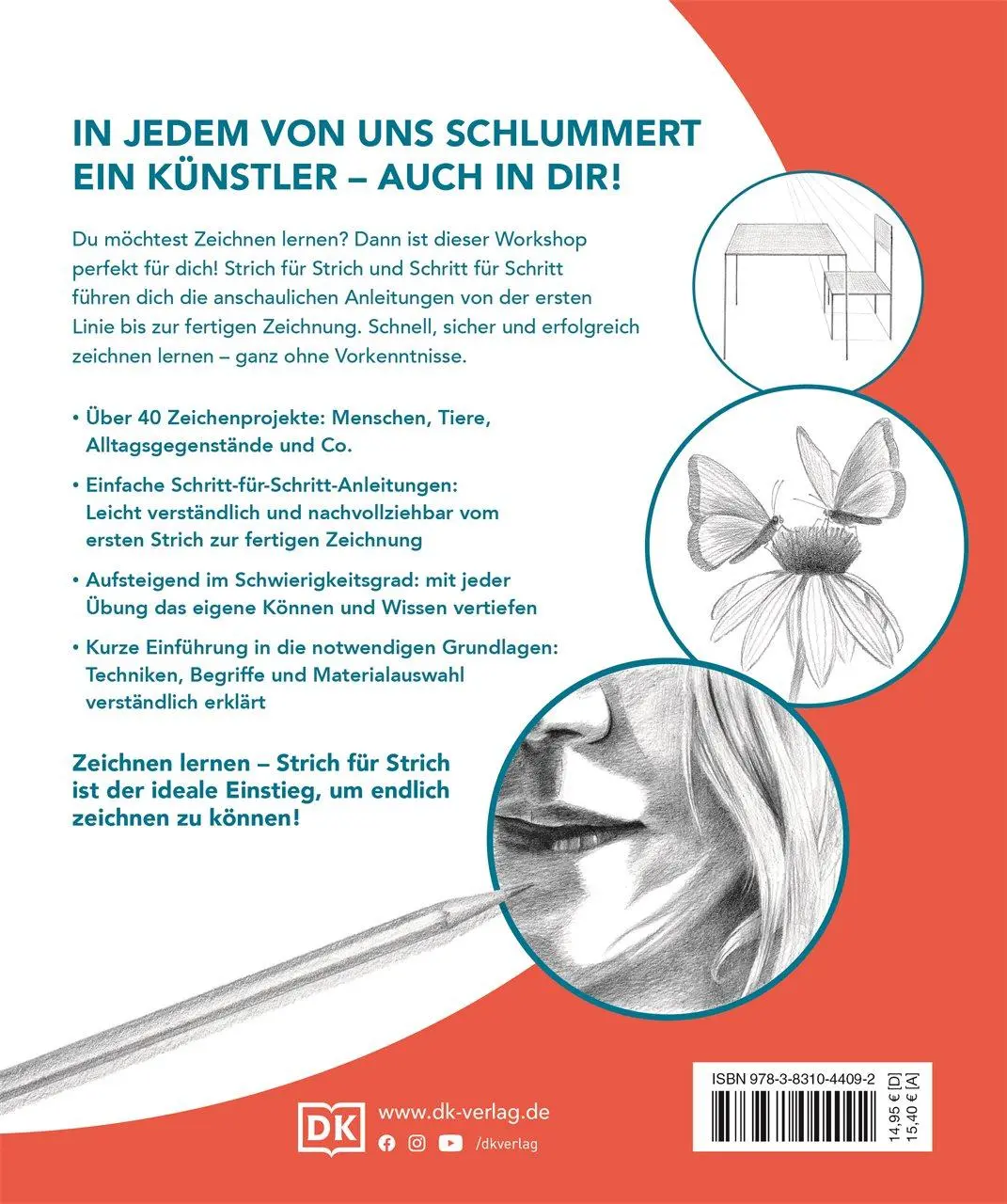 Rückseite: 9783831044092 | Zeichnen lernen - Strich für Strich | Über 40 Projekte | DK Verlag