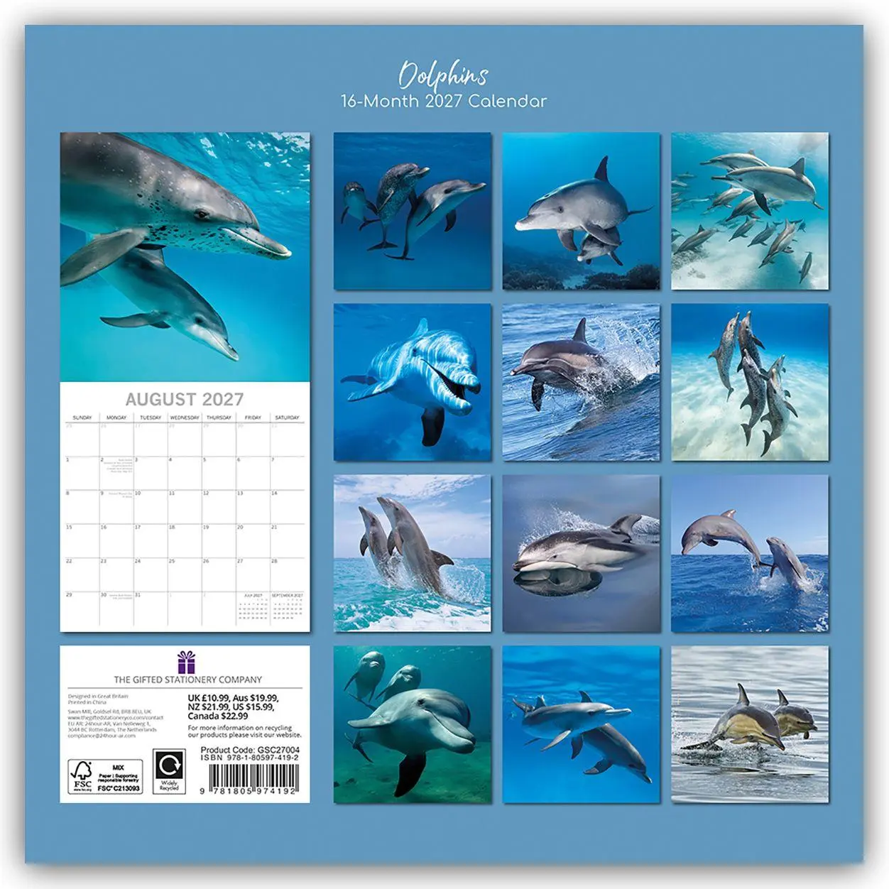 Rückseite: 9781805974192 | Dolphins - Delfine - Delphine 2027 - 16-Monatskalender | The Gifted