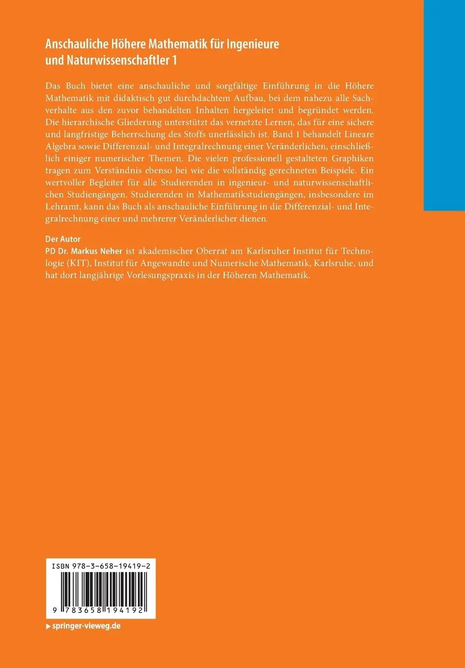 Rückseite: 9783658194192 | Anschauliche Höhere Mathematik für Ingenieure und...