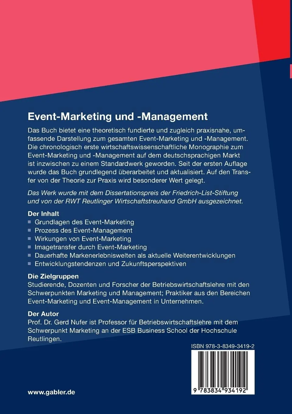 Rückseite: 9783834934192 | Event-Marketing und -Management | Gerd Nufer | Taschenbuch | xv | 2011