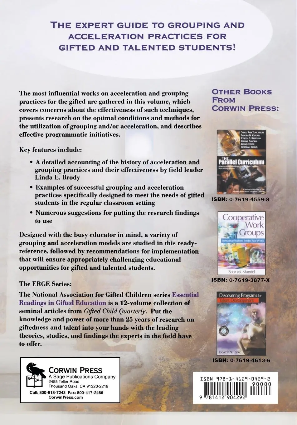 Rückseite: 9781412904292 | Grouping and Acceleration Practices in Gifted Education | Taschenbuch