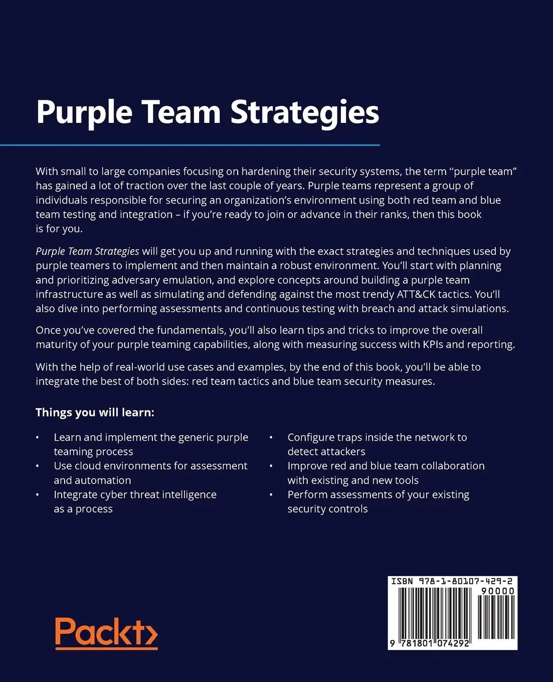 Rückseite: 9781801074292 | Purple Team Strategies | David Routin (u. a.) | Taschenbuch | Englisch