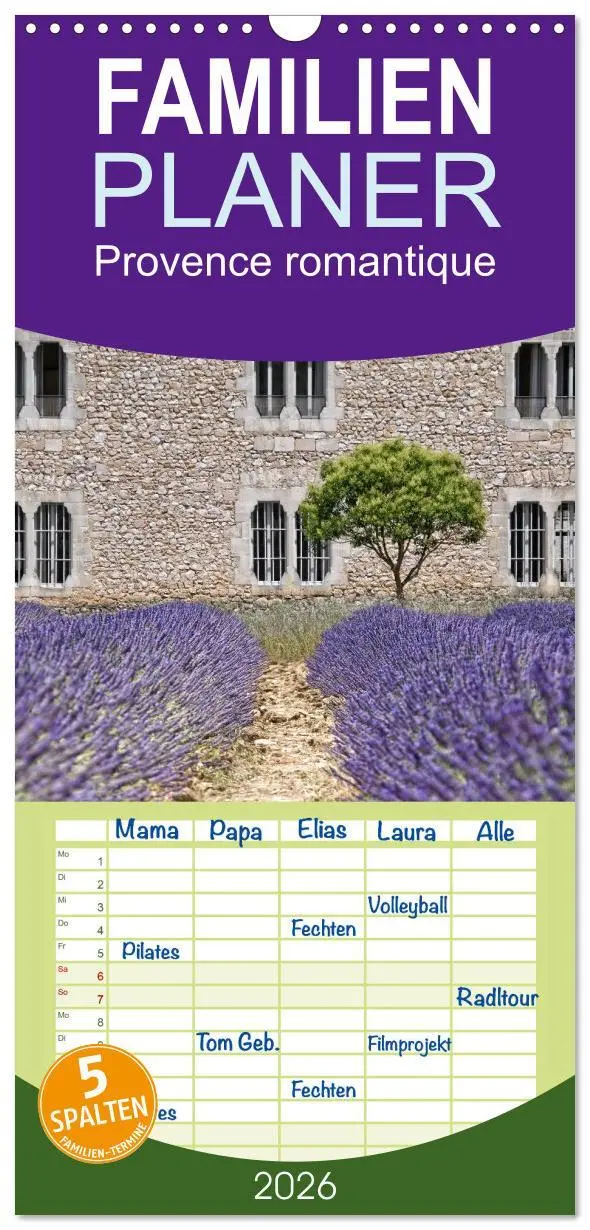 Cover: 9783516514292 | Familienplaner 2026 - Provence romantique mit 5 Spalten...