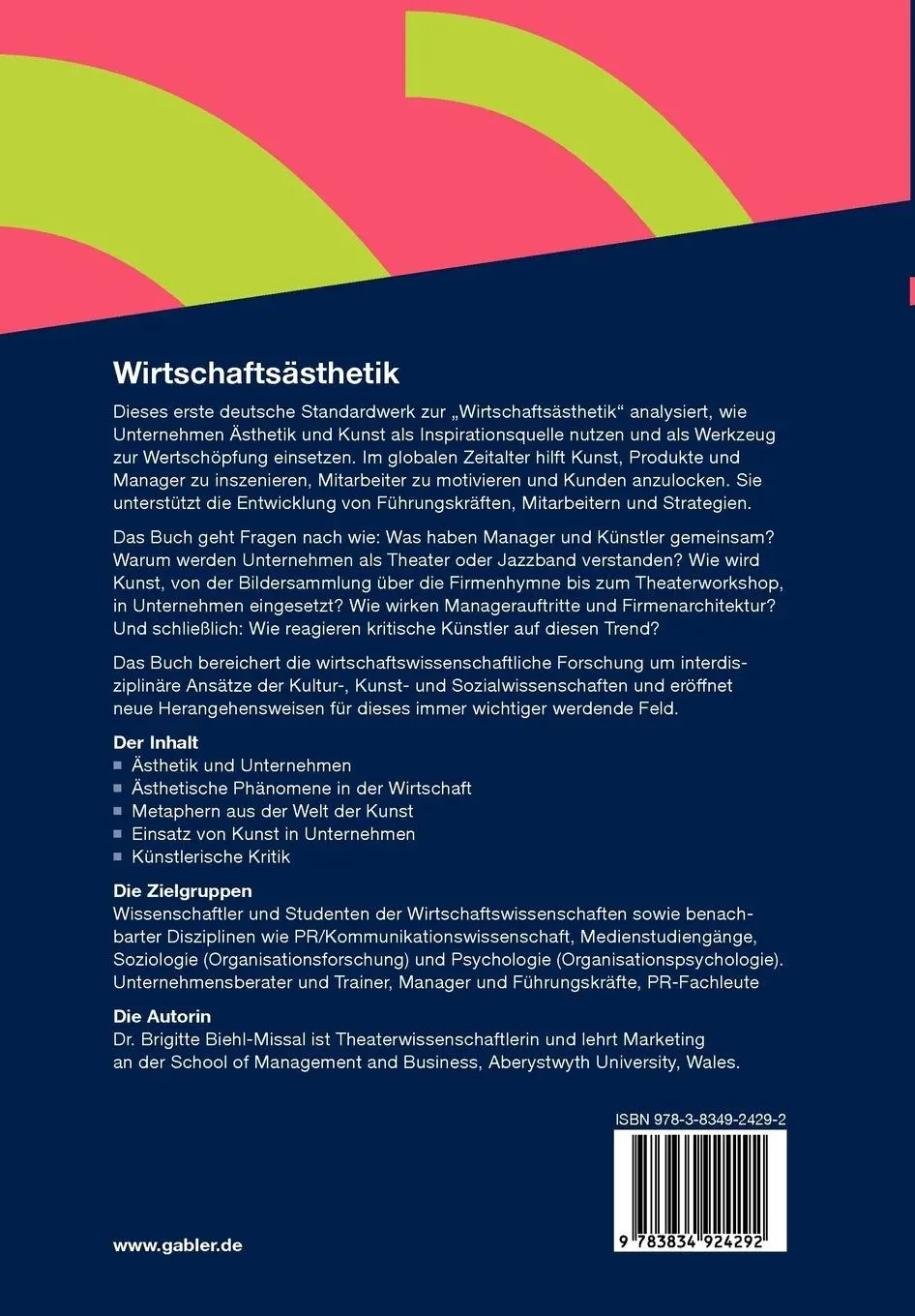 Rückseite: 9783834924292 | Wirtschaftsästhetik | Brigitte Biehl-Missal | Taschenbuch | 196 S.