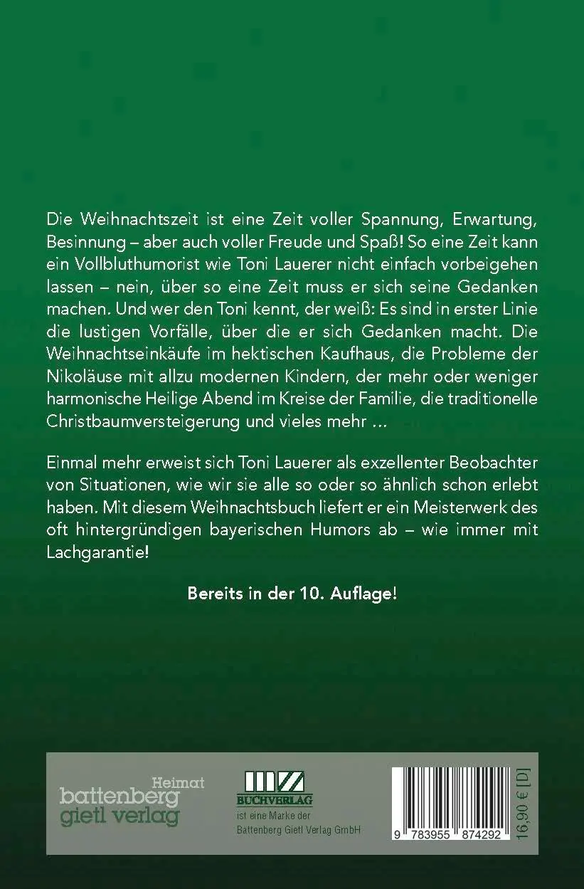 Rückseite: 9783955874292 | Endlich wieder gschafft | Weihnachtsgeschichten von Toni Lauerer