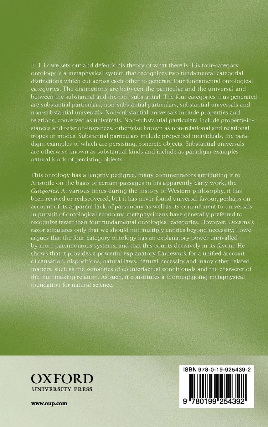 Rückseite: 9780199254392 | The Four-Category Ontology | E J Lowe | Buch | Gebunden | Englisch