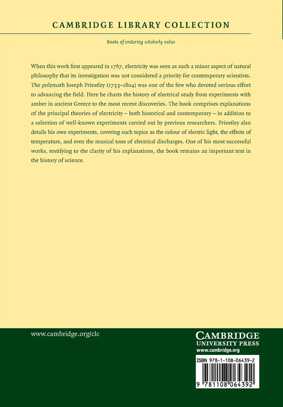 Rückseite: 9781108064392 | The History and Present State of Electricity | Joseph Priestley | Buch