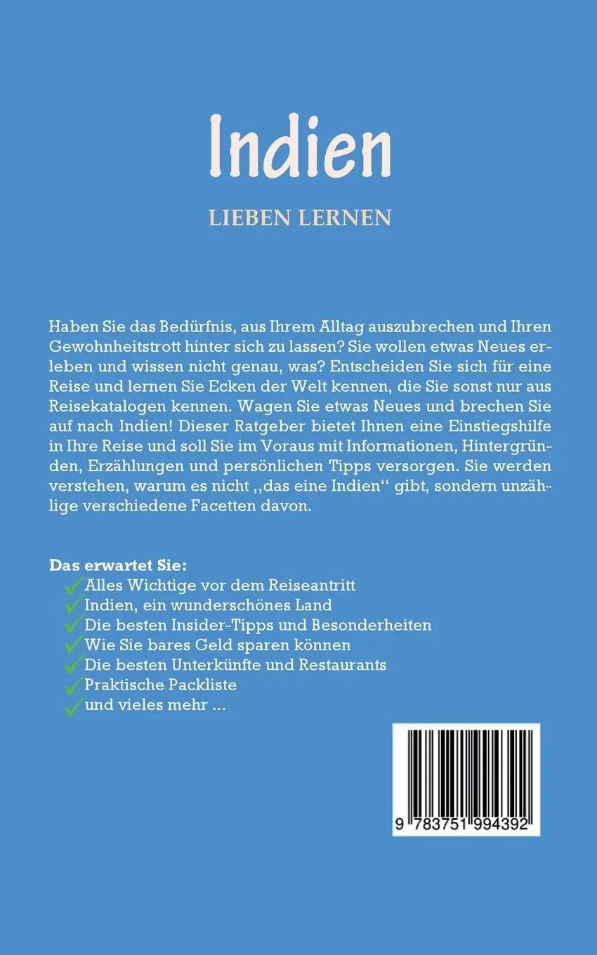 Rückseite: 9783751994392 | Indien lieben lernen: Der perfekte Reiseführer für einen...