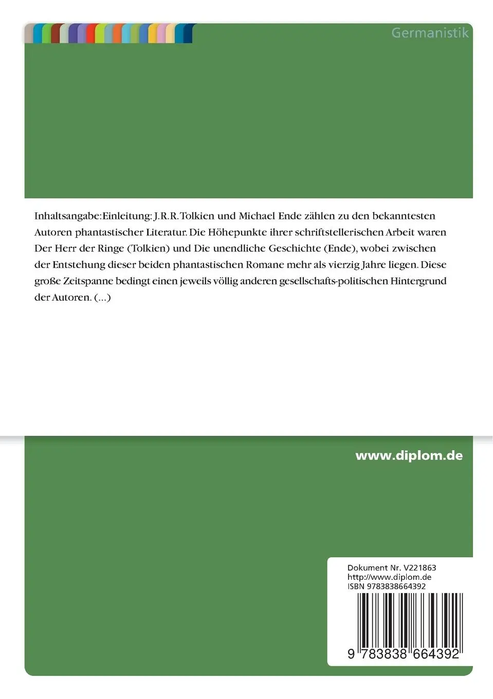 Rückseite: 9783838664392 | Rolle und Bedeutung der Phantasie in Tolkiens "Der Herr der Ringe"...