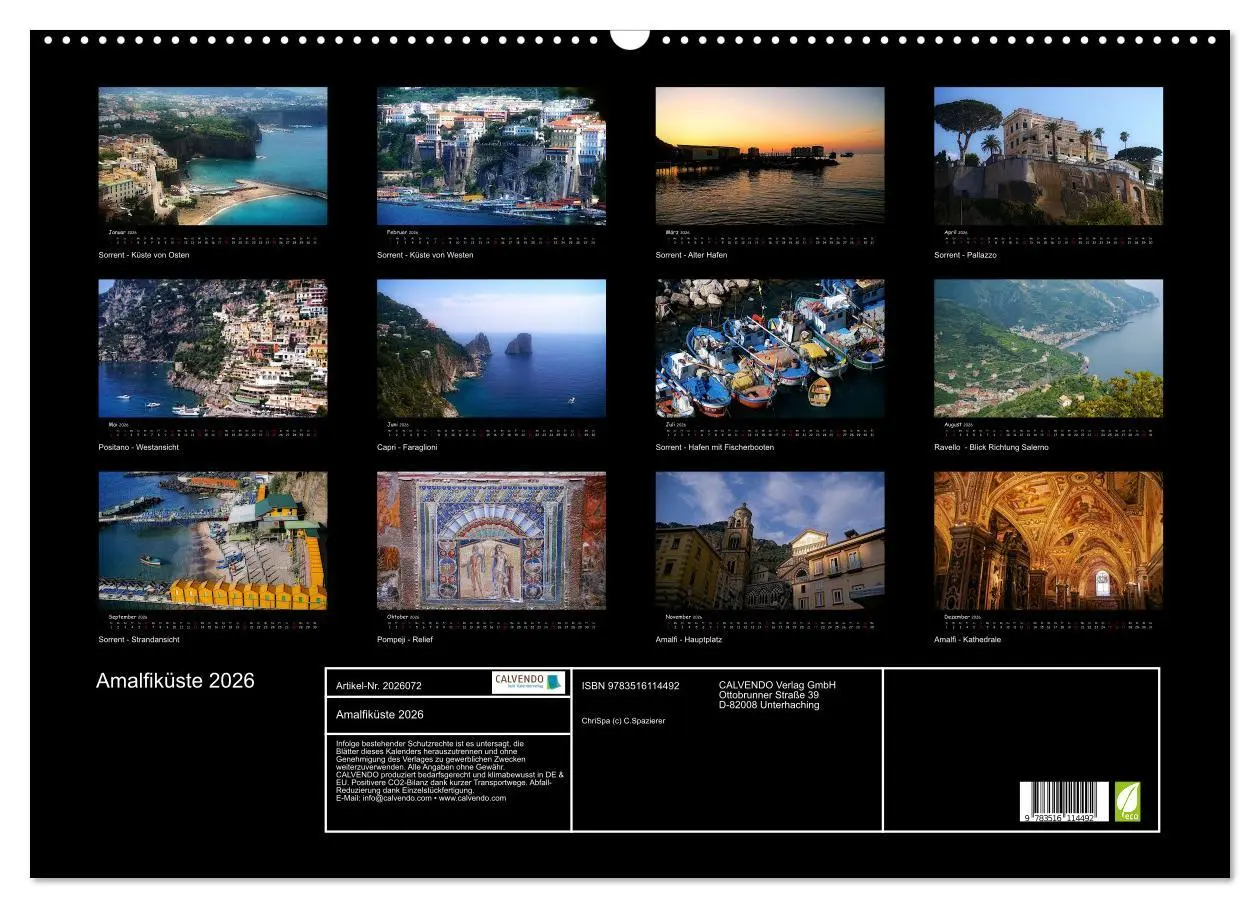 Bild: 9783516114492 | Amalfiküste 2026 (Wandkalender 2026 DIN A2 quer), CALVENDO...
