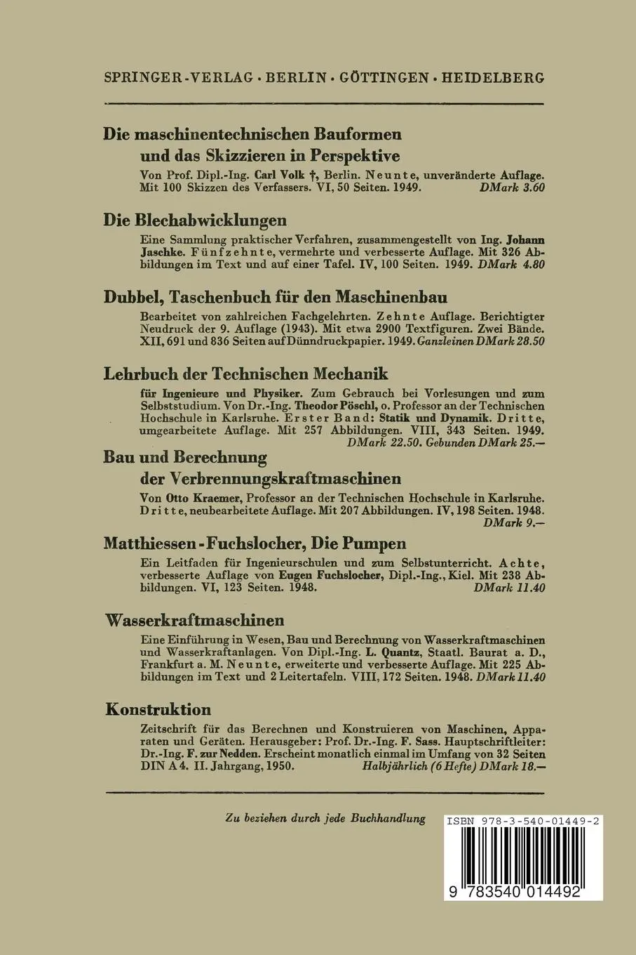 Rückseite: 9783540014492 | Konstruktionsaufgaben für den Maschinenbau | W. Beinhoff | Taschenbuch