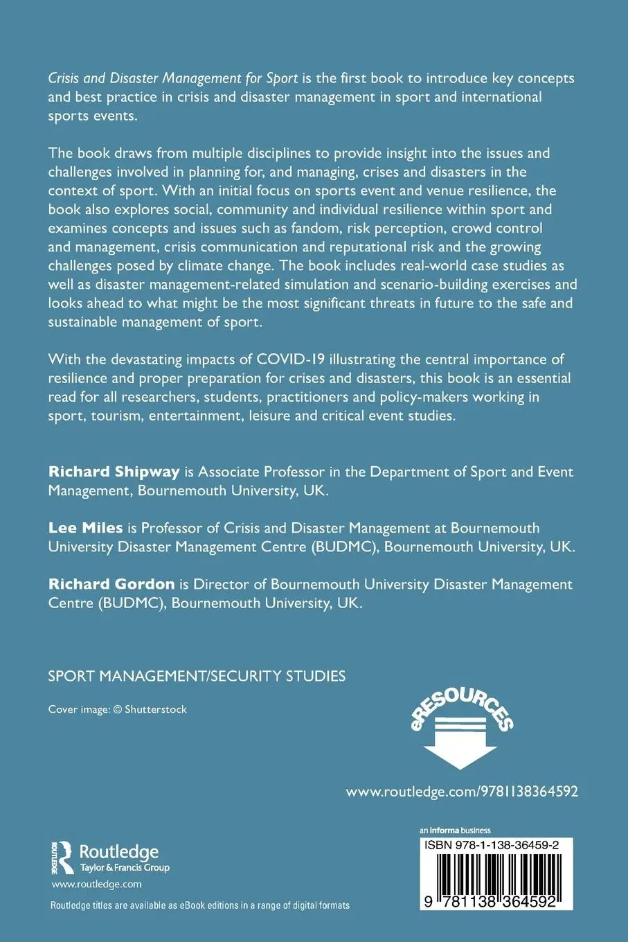 Rückseite: 9781138364592 | Crisis and Disaster Management for Sport | Richard Shipway (u. a.)