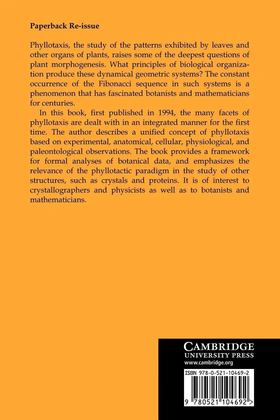 Rückseite: 9780521104692 | Phyllotaxis | A Systemic Study in Plant Morphogenesis | Jean (u. a.)