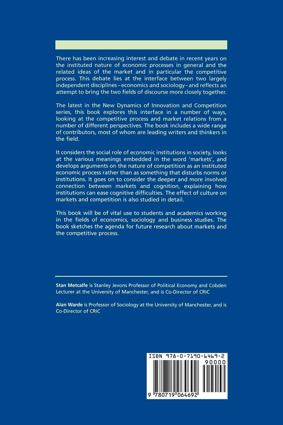 Rückseite: 9780719064692 | Market relations and the competitive process | Stan Metcalfe (u. a.)