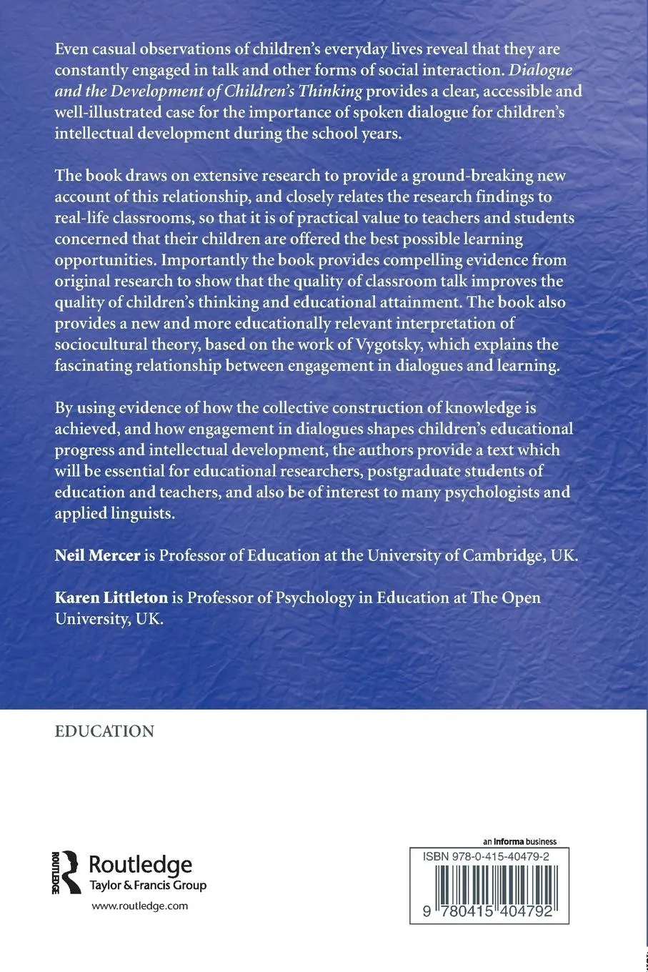 Rückseite: 9780415404792 | Dialogue and the Development of Children's Thinking | Mercer (u. a.)