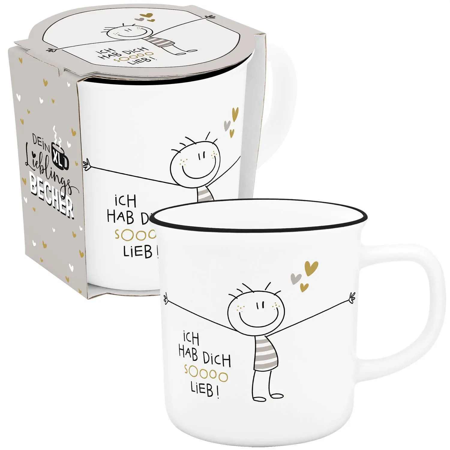 XL-Becher in Emailleoptik "Hab dich sooo lieb"