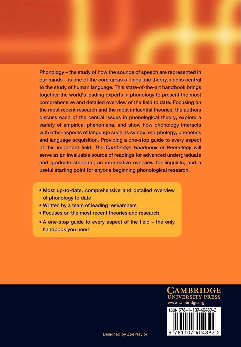 Rückseite: 9781107404892 | The Cambridge Handbook of Phonology | Paul De Lacy | Taschenbuch