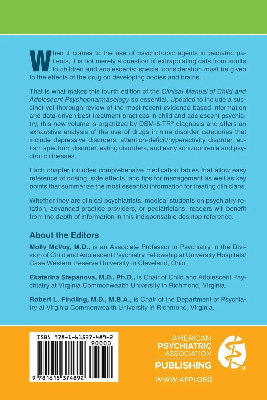 Rückseite: 9781615374892 | Clinical Manual of Child and Adolescent Psychopharmacology | Buch