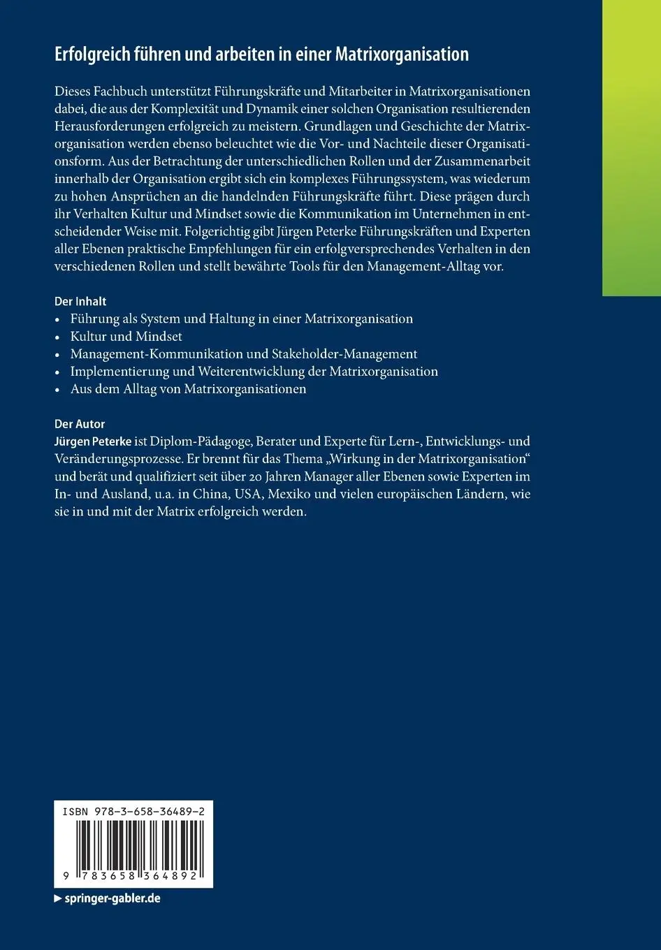 Rückseite: 9783658364892 | Erfolgreich führen und arbeiten in einer Matrixorganisation | Peterke