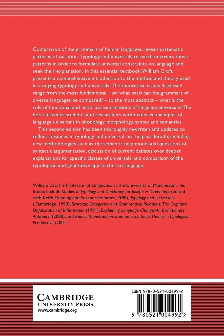 Rückseite: 9780521004992 | Typology and Universals | William Croft | Taschenbuch | Englisch