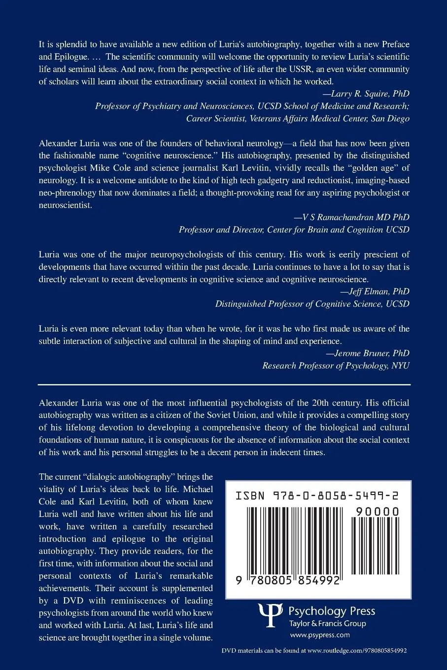 Rückseite: 9780805854992 | The Autobiography of Alexander Luria | Michael Cole (u. a.) | Buch