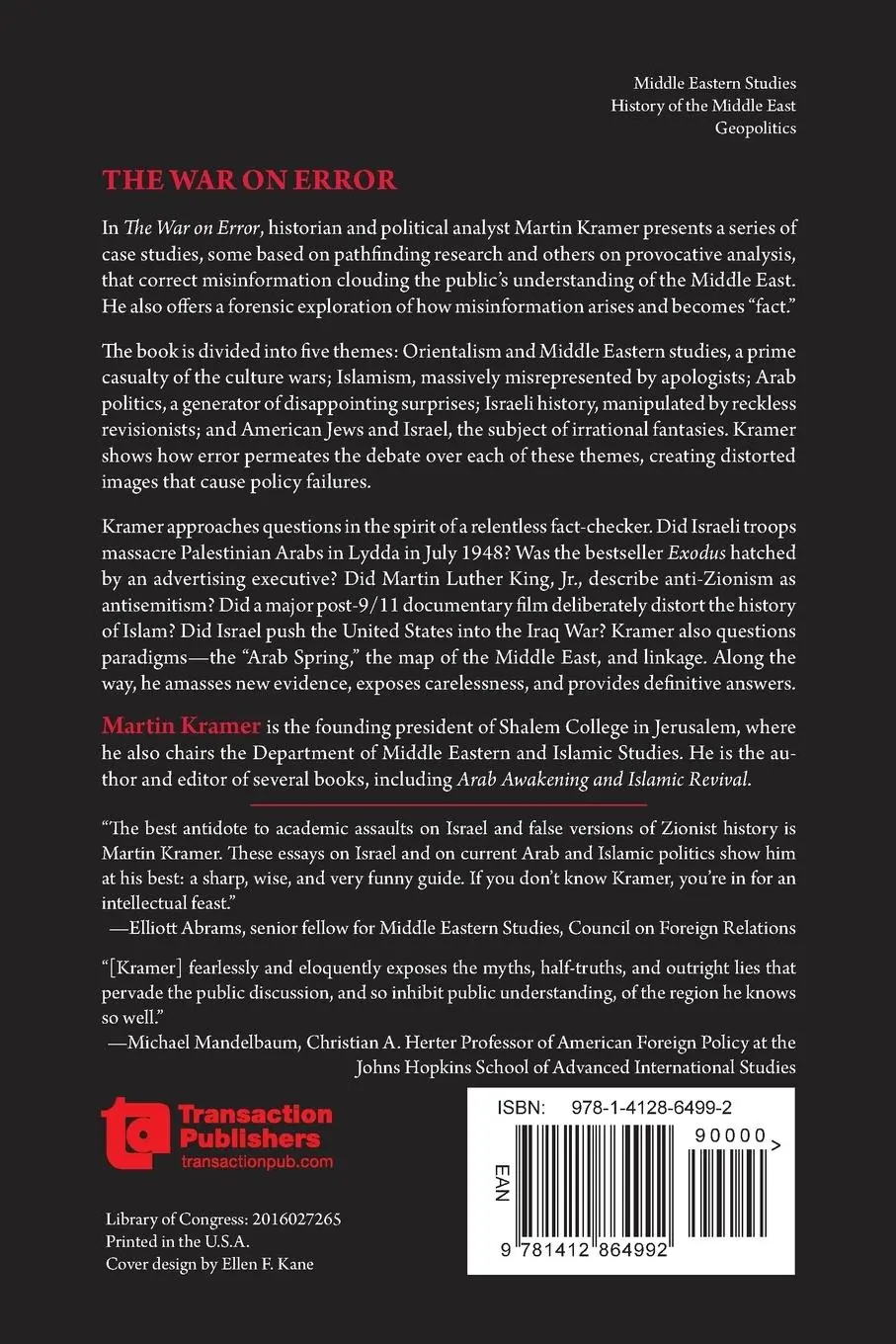 Rückseite: 9781412864992 | The War on Error | Israel, Islam and the Middle East | Martin Kramer
