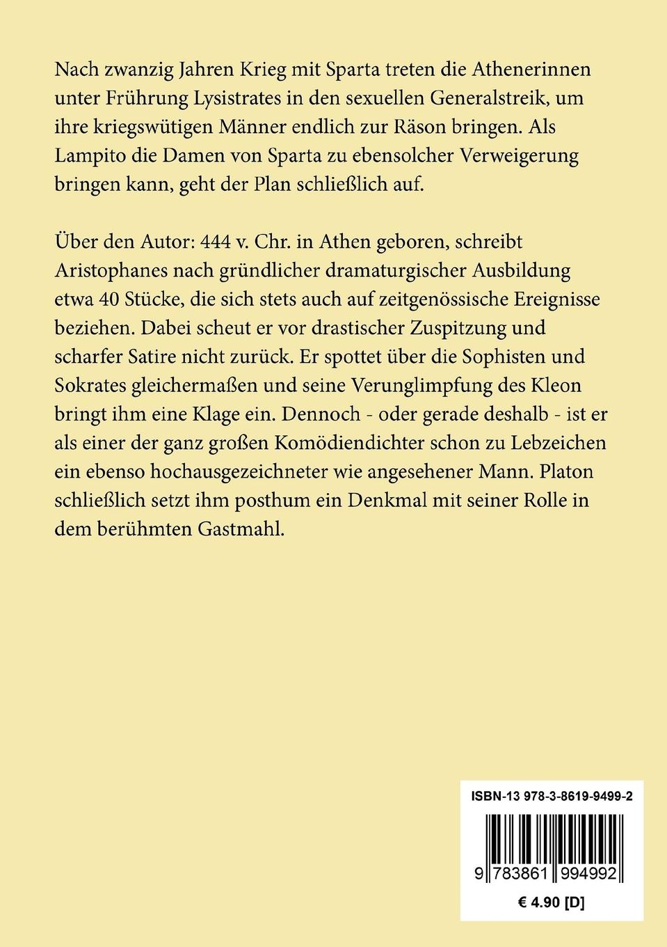 Rückseite: 9783861994992 | Lysistrate | Ein Lustspiel | Aristophanes | Taschenbuch | 68 S. | 2016