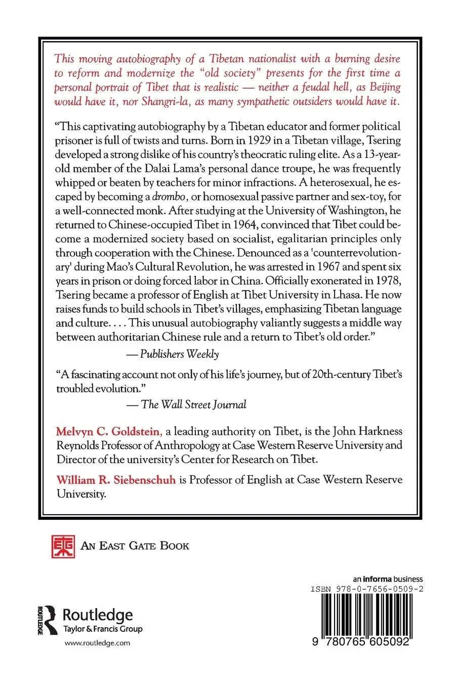 Rückseite: 9780765605092 | The Struggle for Modern Tibet | Melvyn C. Goldstein (u. a.) | Buch
