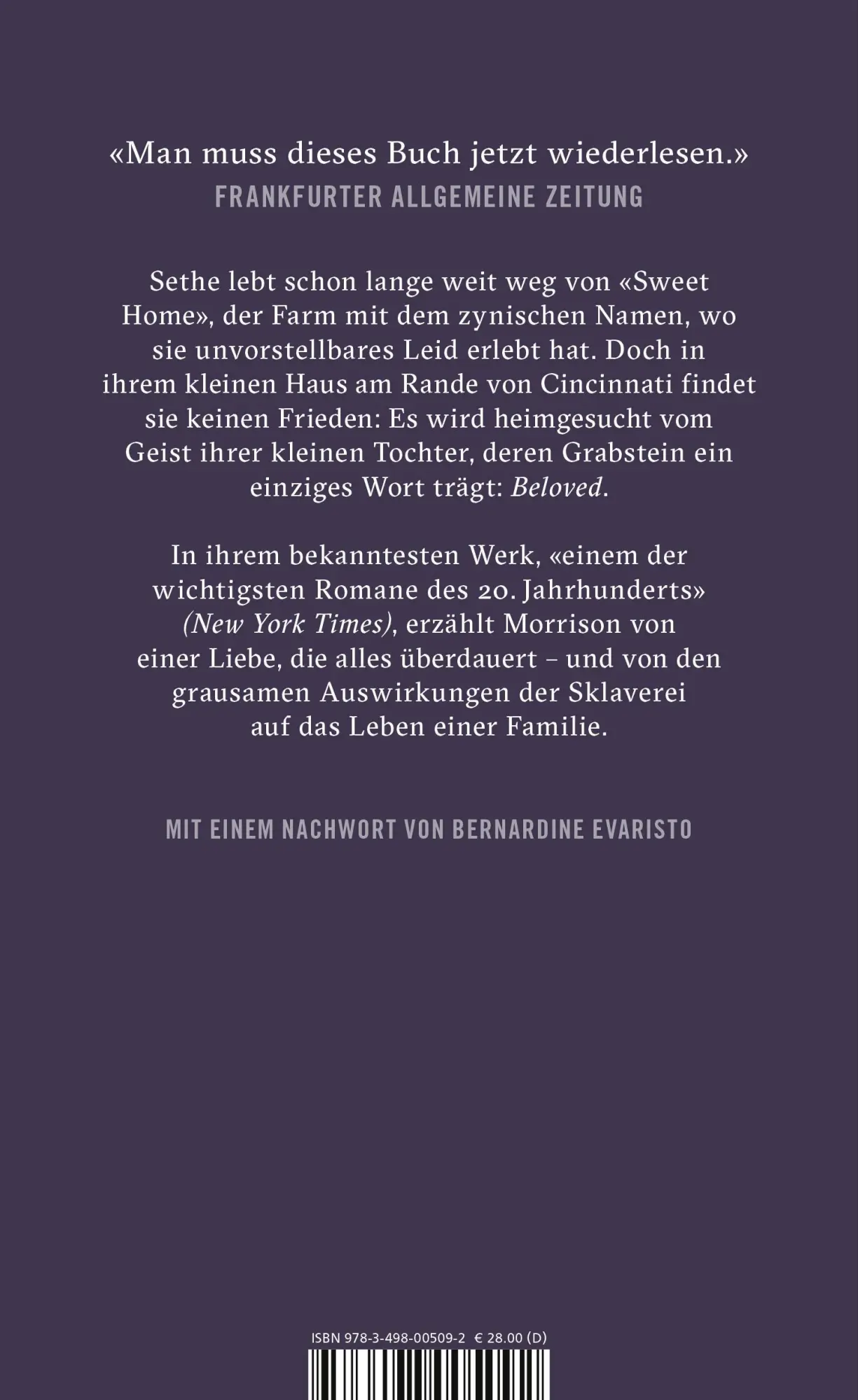 Rückseite: 9783498005092 | Beloved | Roman Mit einem Nachwort von Bernardine Evaristo | Morrison
