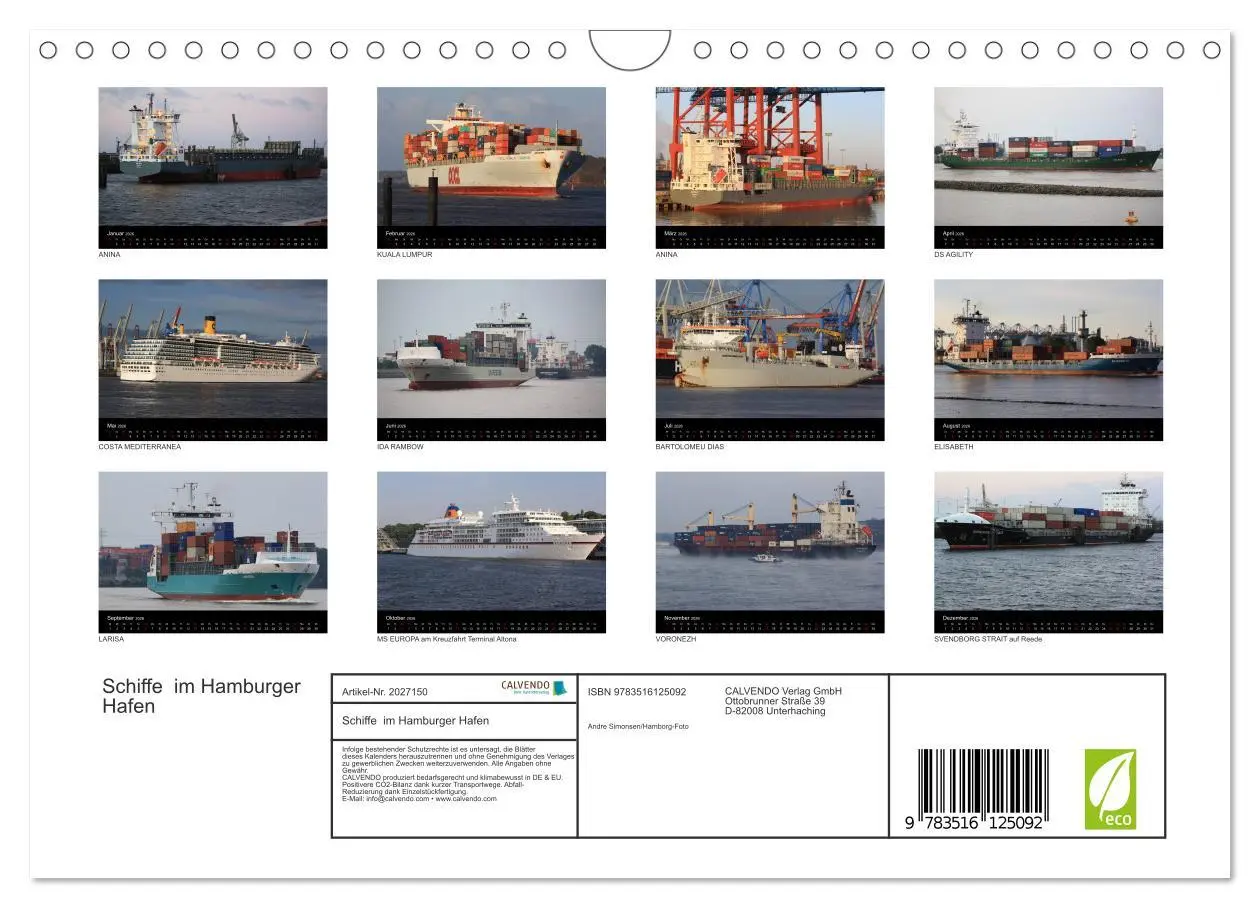 Bild: 9783516125092 | Schiffe im Hamburger Hafen (Wandkalender 2026 DIN A4 quer),...